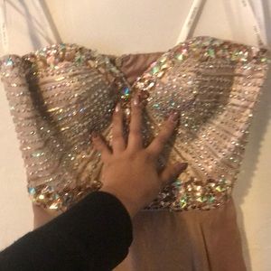 Sherri Hill Gold Prom dress (from Trudy’s)